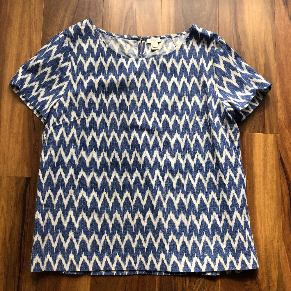 J. Crew Factory Ikat Print Cotton Linen Blouse